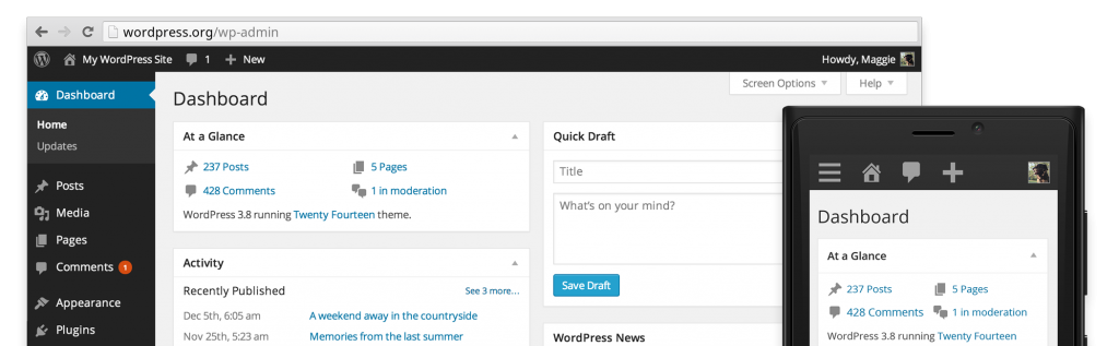 WordPress 3.8 Parker